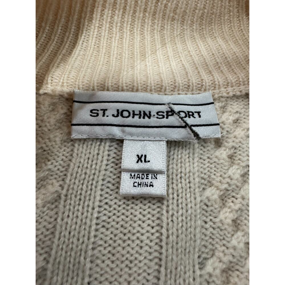 St. John Sport 100% Cashmere Sweater Cardigan Ivory Full Zip Cable Knit Sz XL - Picture 14 of 15